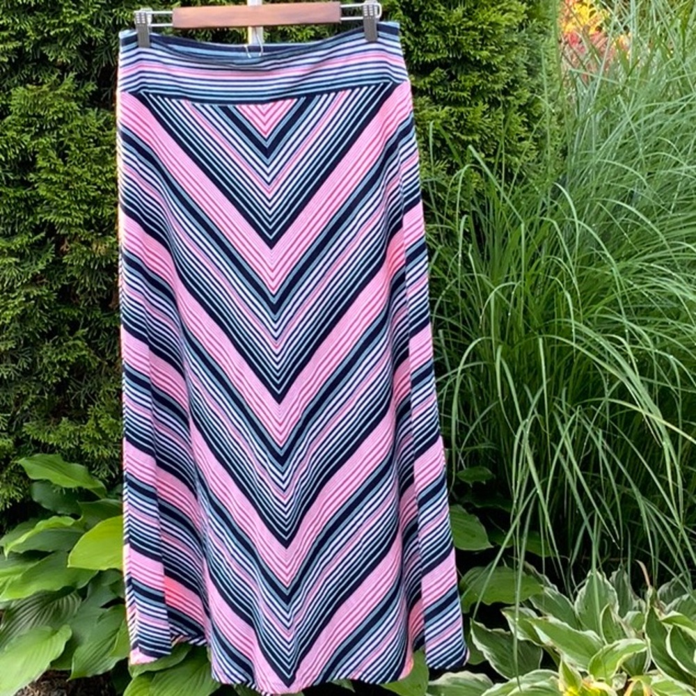 Talbots Blue and Red Asymmetrical Maxi Skirt EUC